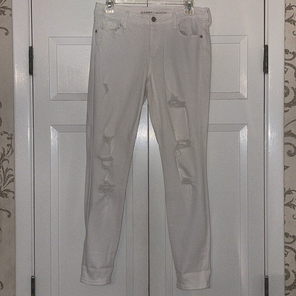 Old Navy White Rockstar Distressed Skinny Jeans